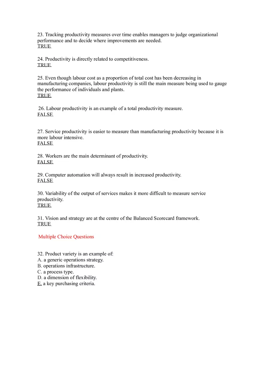 Introduction to Operations Management Answer Key Part 2 - Page 6