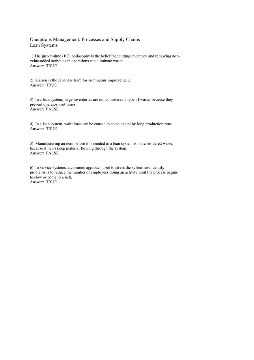 Lean Systems Answer Key Part 1 - Page 1