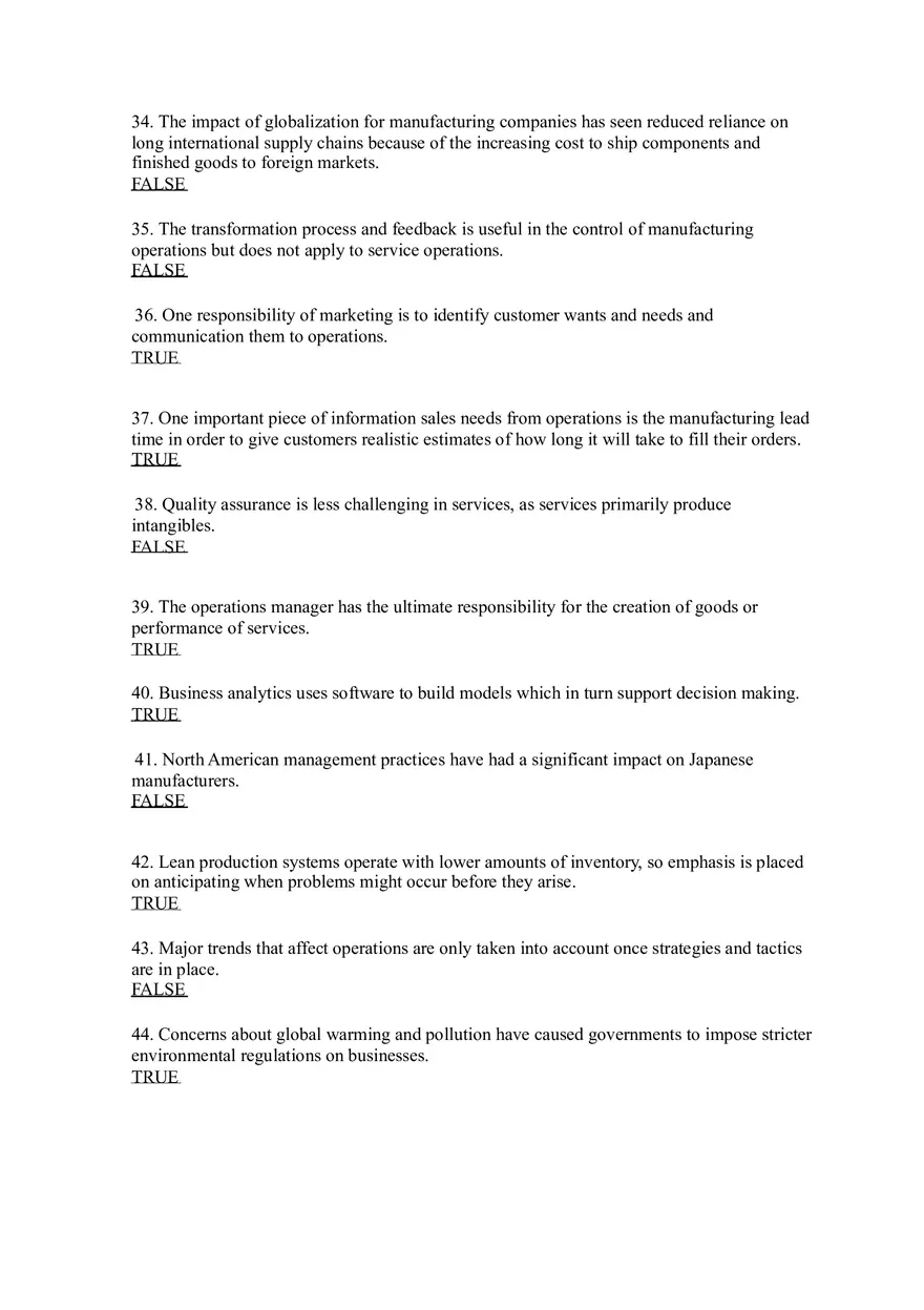 Introduction to Operations Management Answer Key Part 1 - Page 4