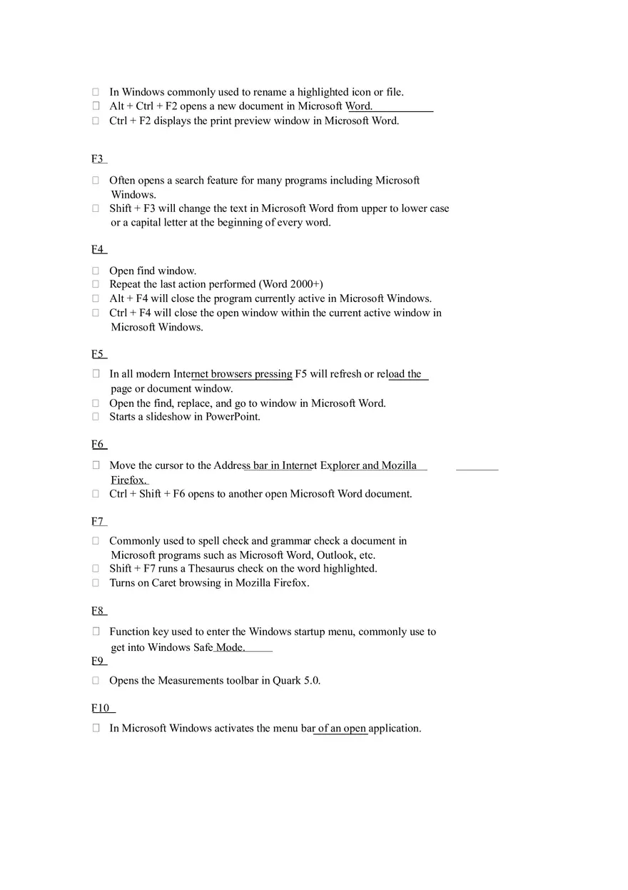 Computer Short Cut Keys - Page 2