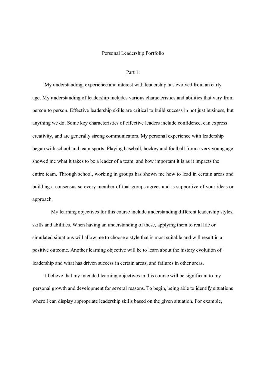 Personal Leadership Portfolio Part 1-7 - Page 1