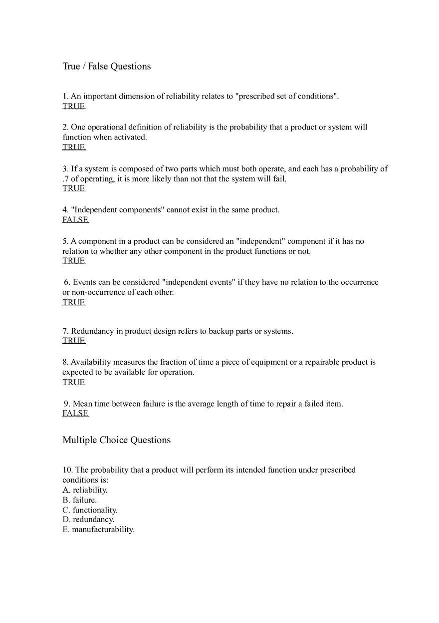 Introduction to Operations Management Answer Key Part 4 - Page 1