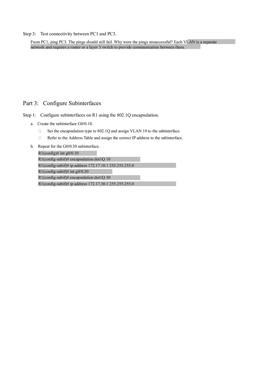 Packet Tracer - Configuring Router-on-a-Stick Inter-VLAN Routing Instructions - Page 7