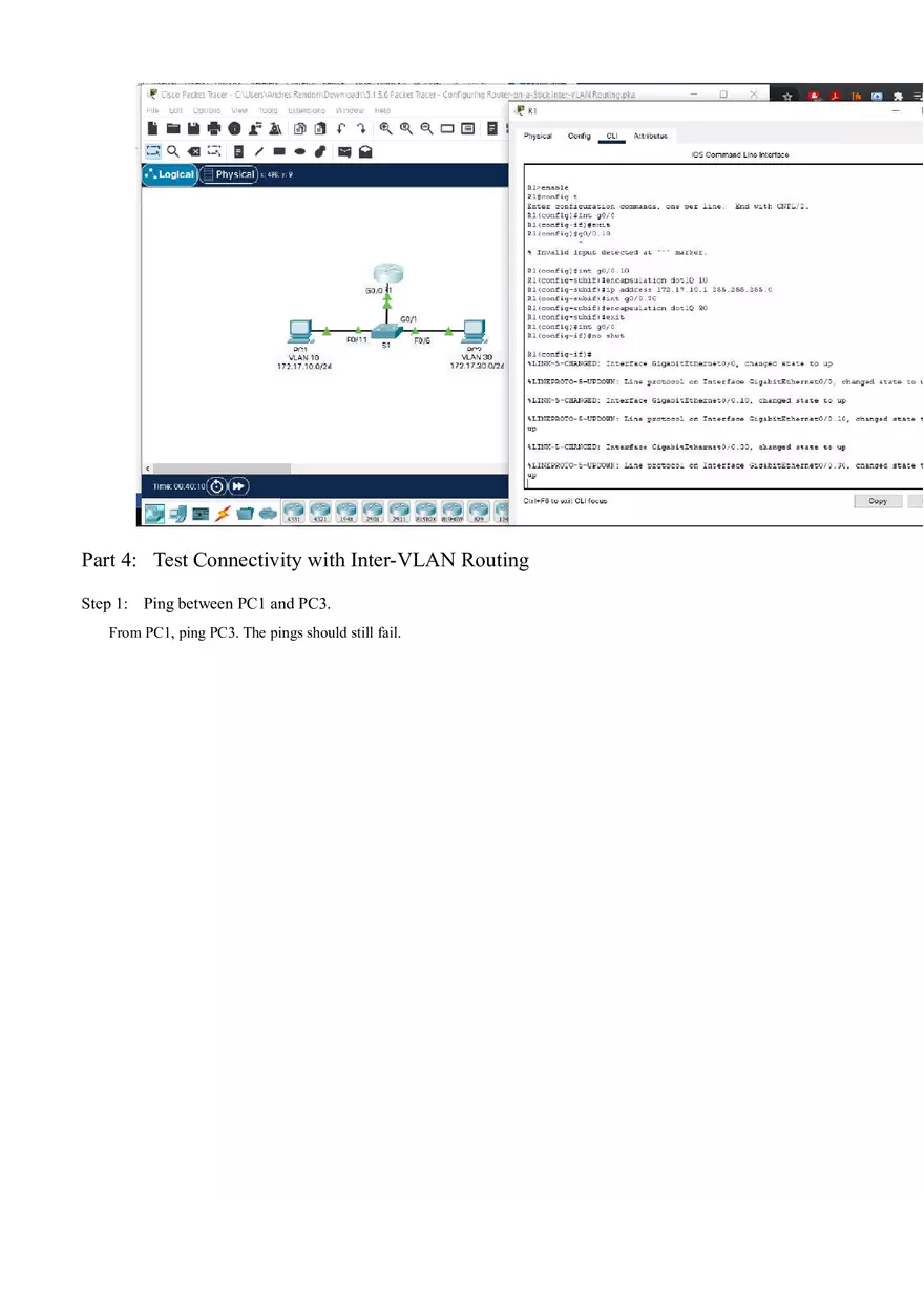 Packet Tracer - Configuring Router-on-a-Stick Inter-VLAN Routing Instructions - Page 9