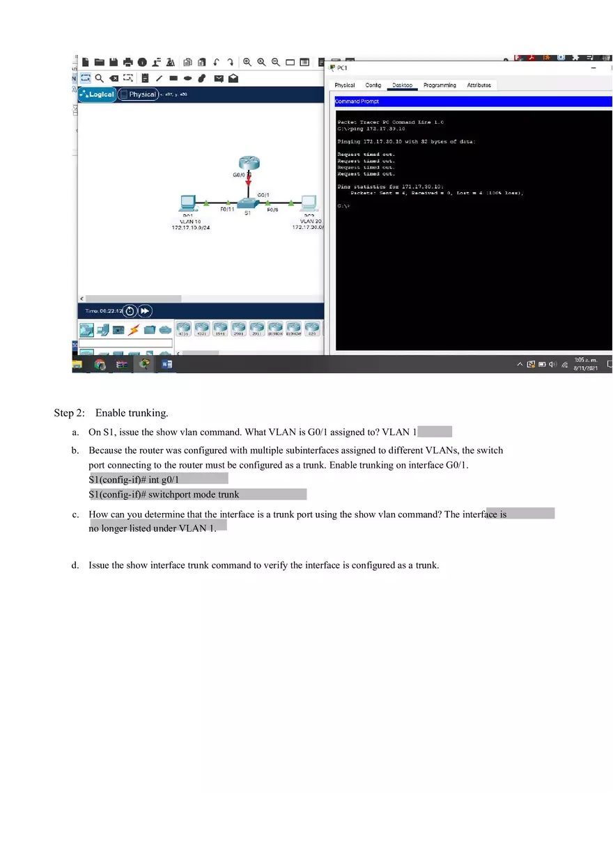 Packet Tracer - Configuring Router-on-a-Stick Inter-VLAN Routing Instructions - Page 10