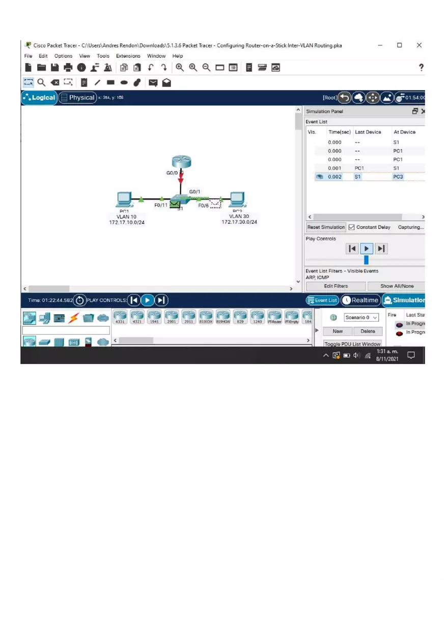 Packet Tracer - Configuring Router-on-a-Stick Inter-VLAN Routing Instructions - Page 12