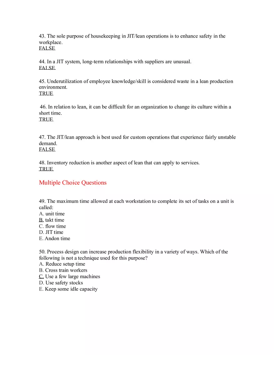 Introduction to Operations Management Answer Key Part 9 - Page 10