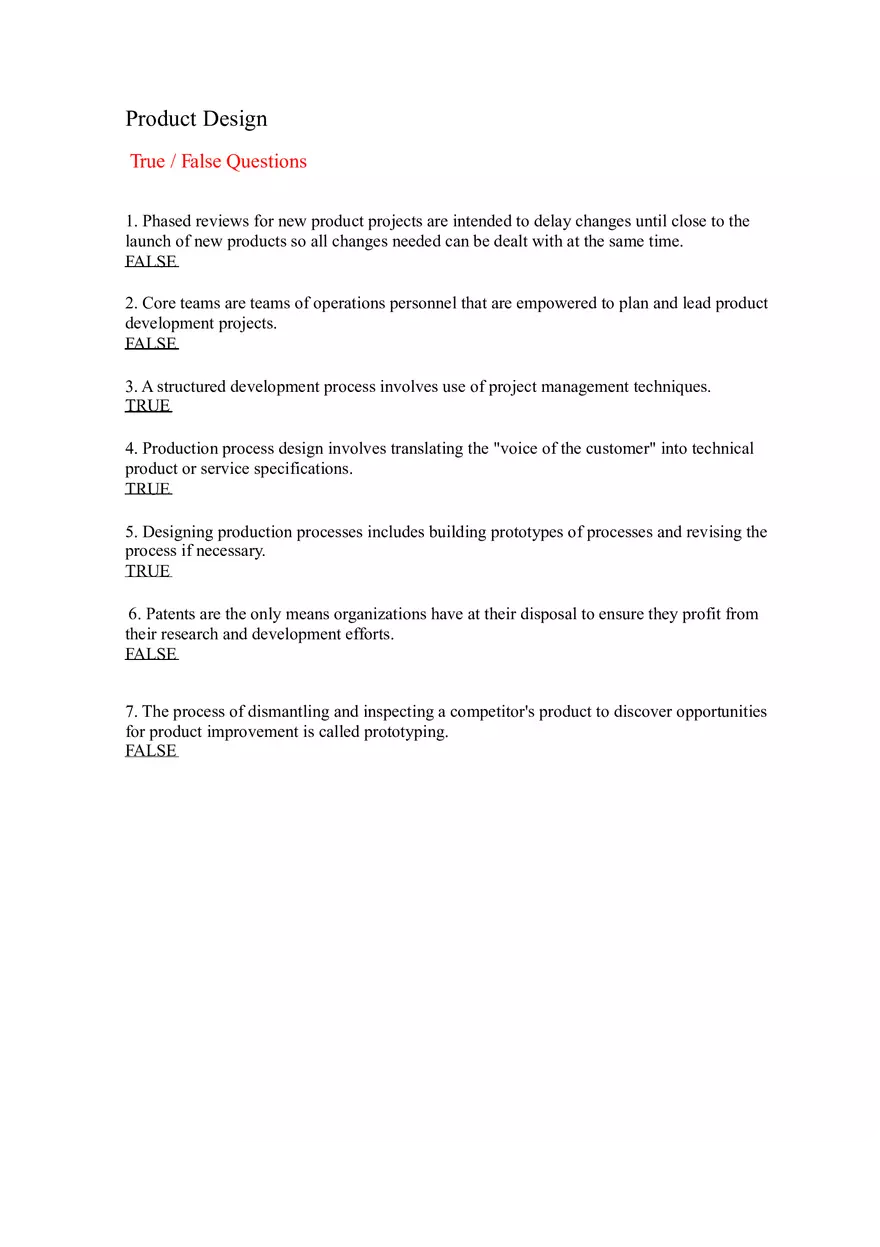 Introduction to Operations Management Answer Key Part 3 - Page 1