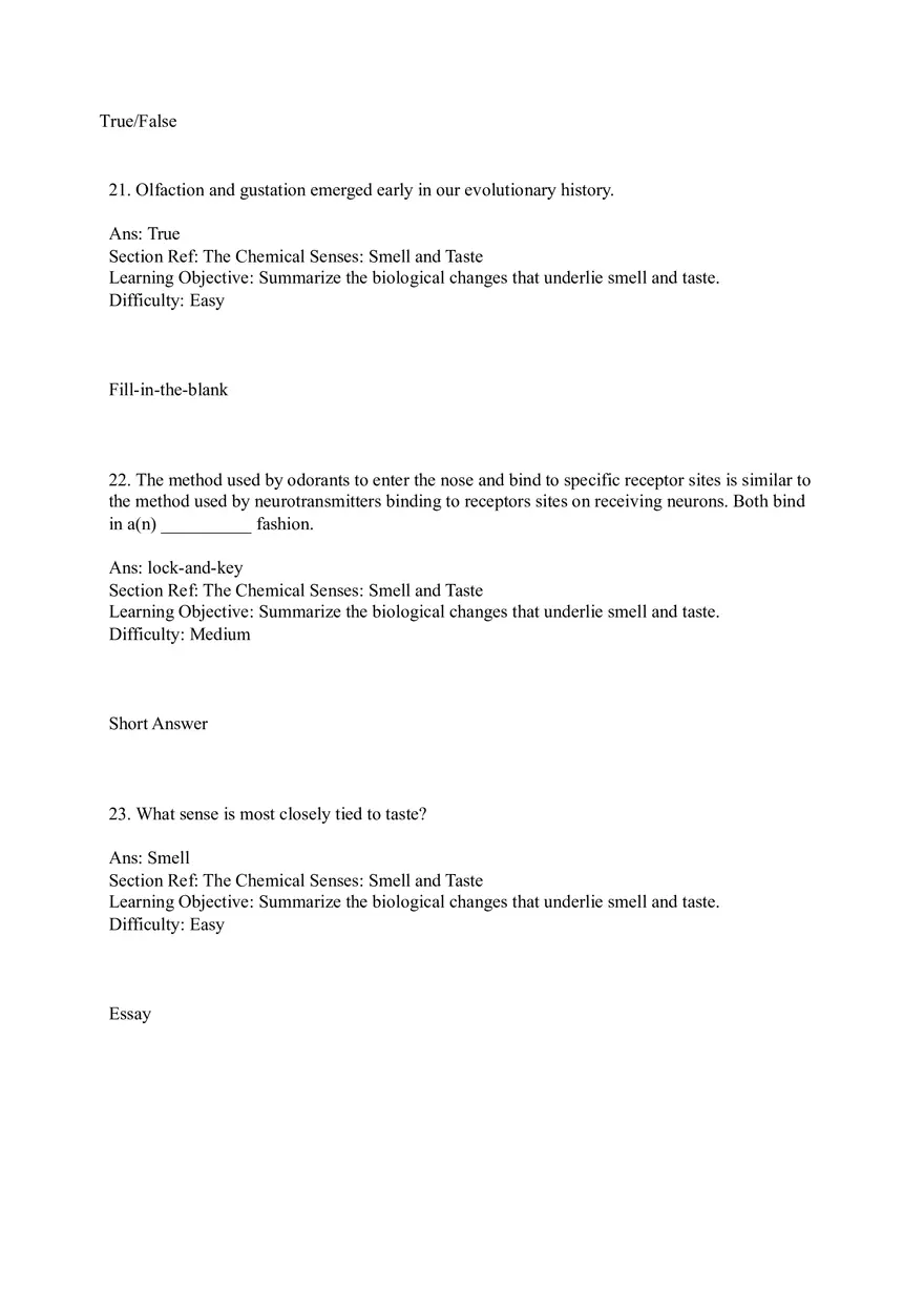 Sensation and Perception Test Answer Key Part 2 - Page 1