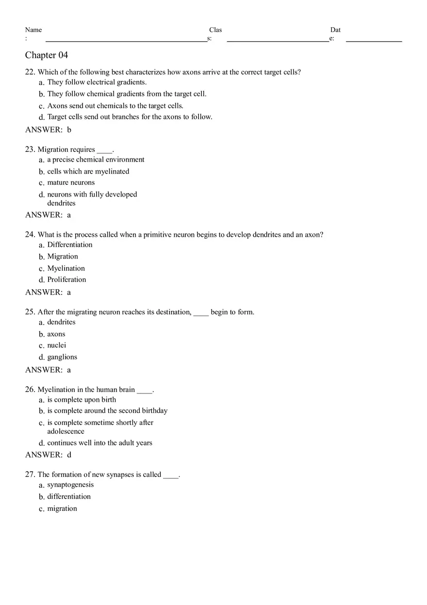 Neural Development and Processes Answer Key From 1 to 74 - Page 7