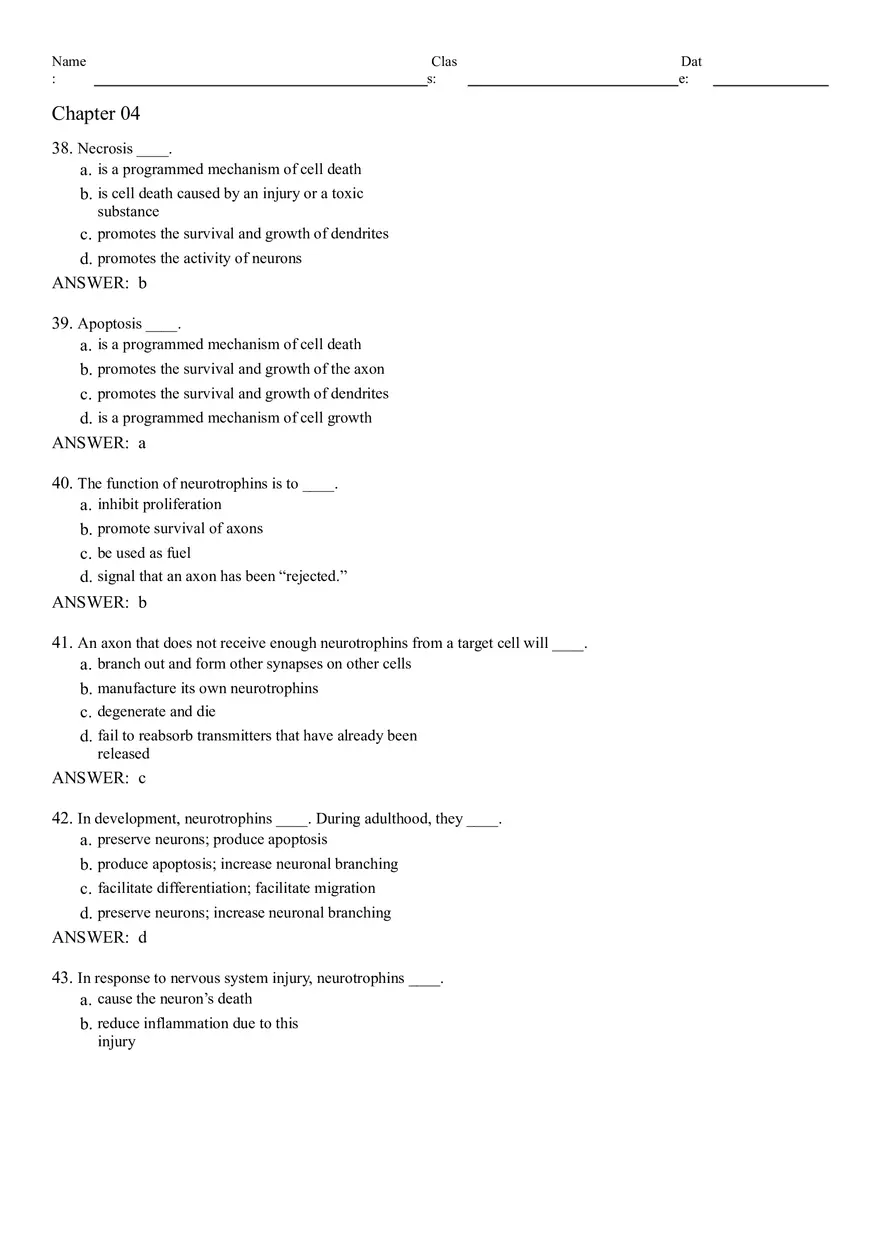 Neural Development and Processes Answer Key From 1 to 74 - Page 10