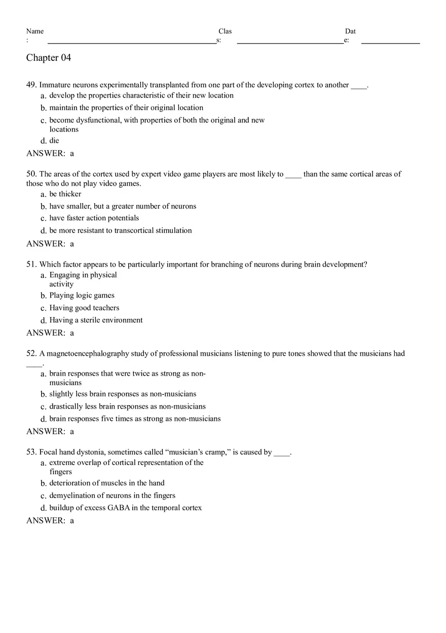 Neural Development and Processes Answer Key From 1 to 74 - Page 12