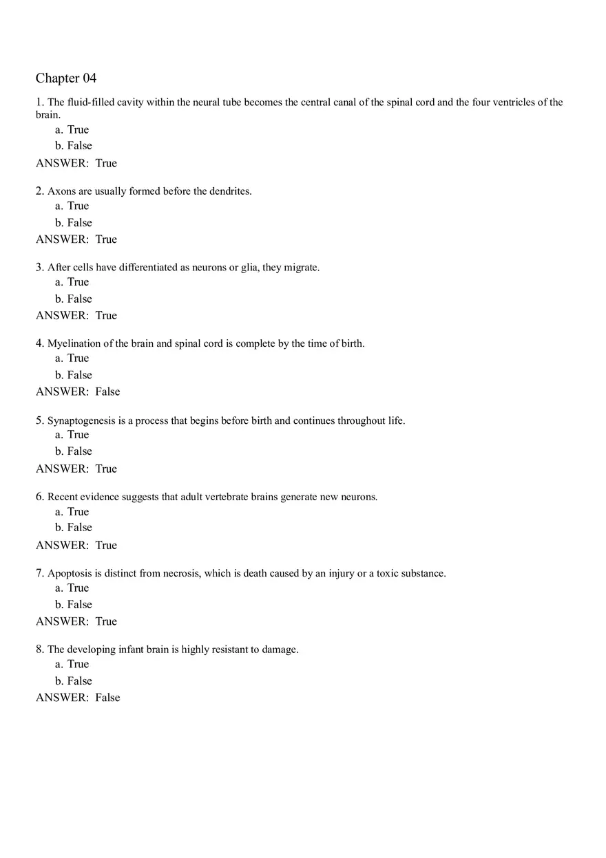 Neural Development and Processes Answer Key From 1 to 74 - Page 1