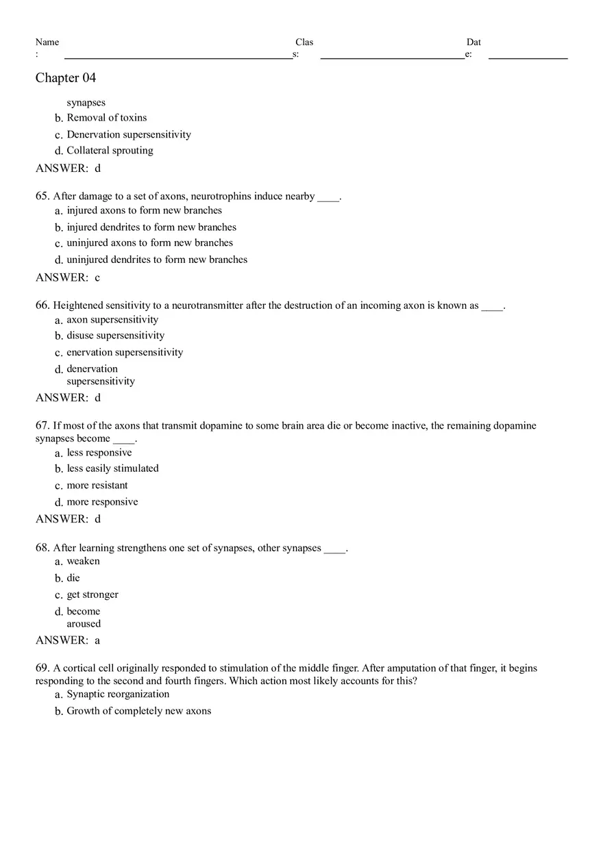 Neural Development and Processes Answer Key From 1 to 74 - Page 4