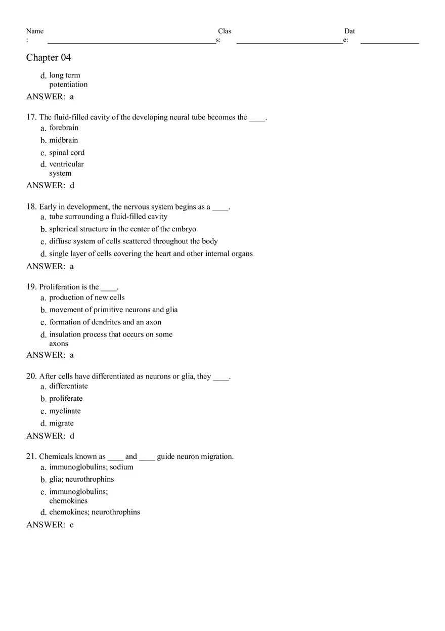 Neural Development and Processes Answer Key From 1 to 74 - Page 6