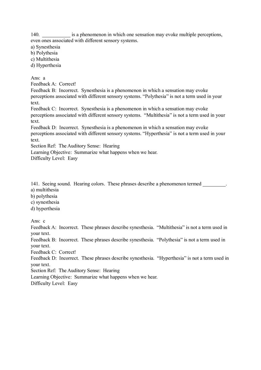 Sensation and Perception Test Answer Key Part 6 - Page 2
