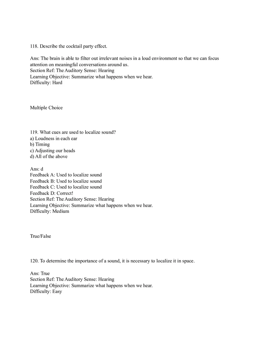 Sensation and Perception Test Answer Key Part 5 - Page 7