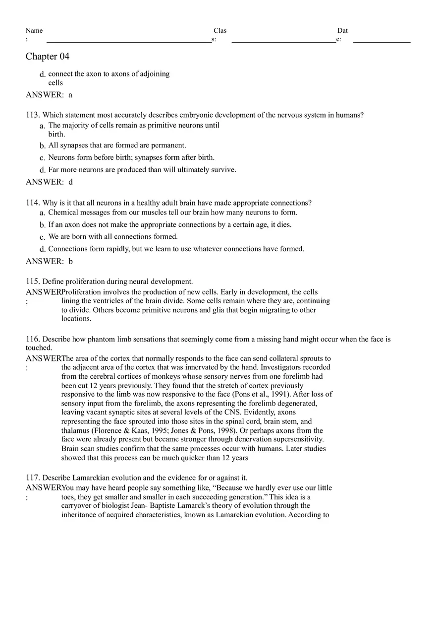 Neural Development and Processes Answer Key From 75 to 119 - Page 8
