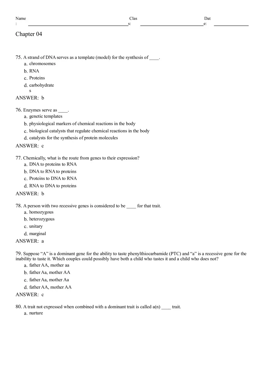 Neural Development and Processes Answer Key From 75 to 119 - Page 1