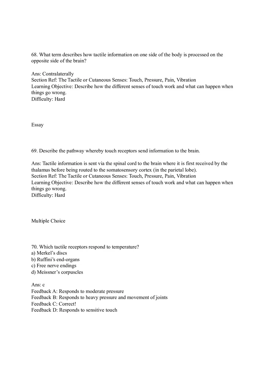Sensation and Perception Test Answer Key Part 4 - Page 1