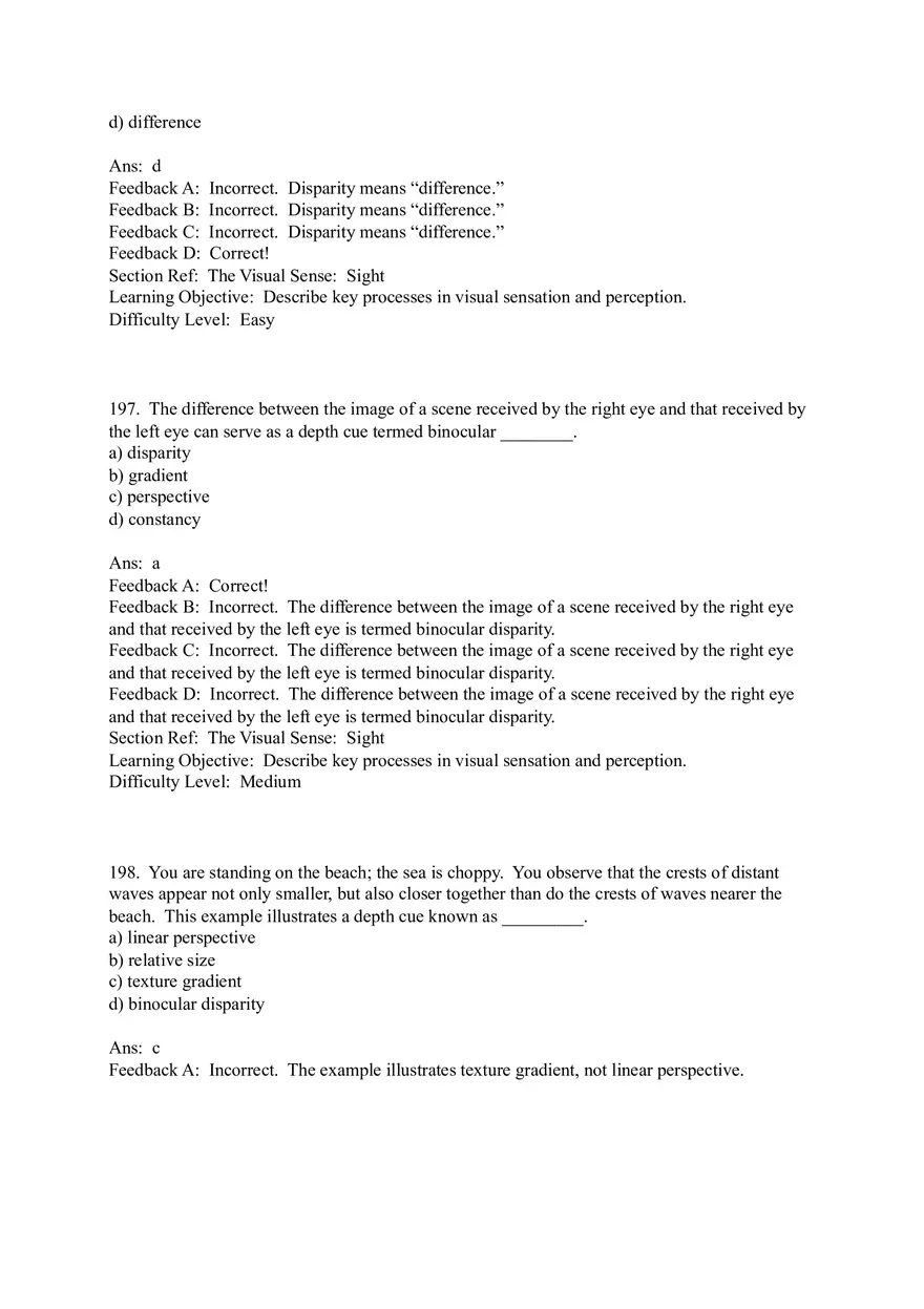 Sensation and Perception Test Answer Key Part 7 - Page 7