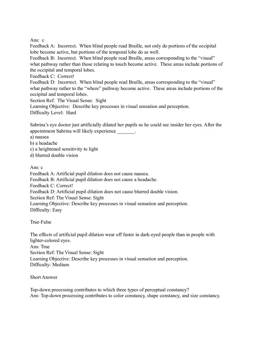 Sensation and Perception Test Answer Key Part 7 - Page 11
