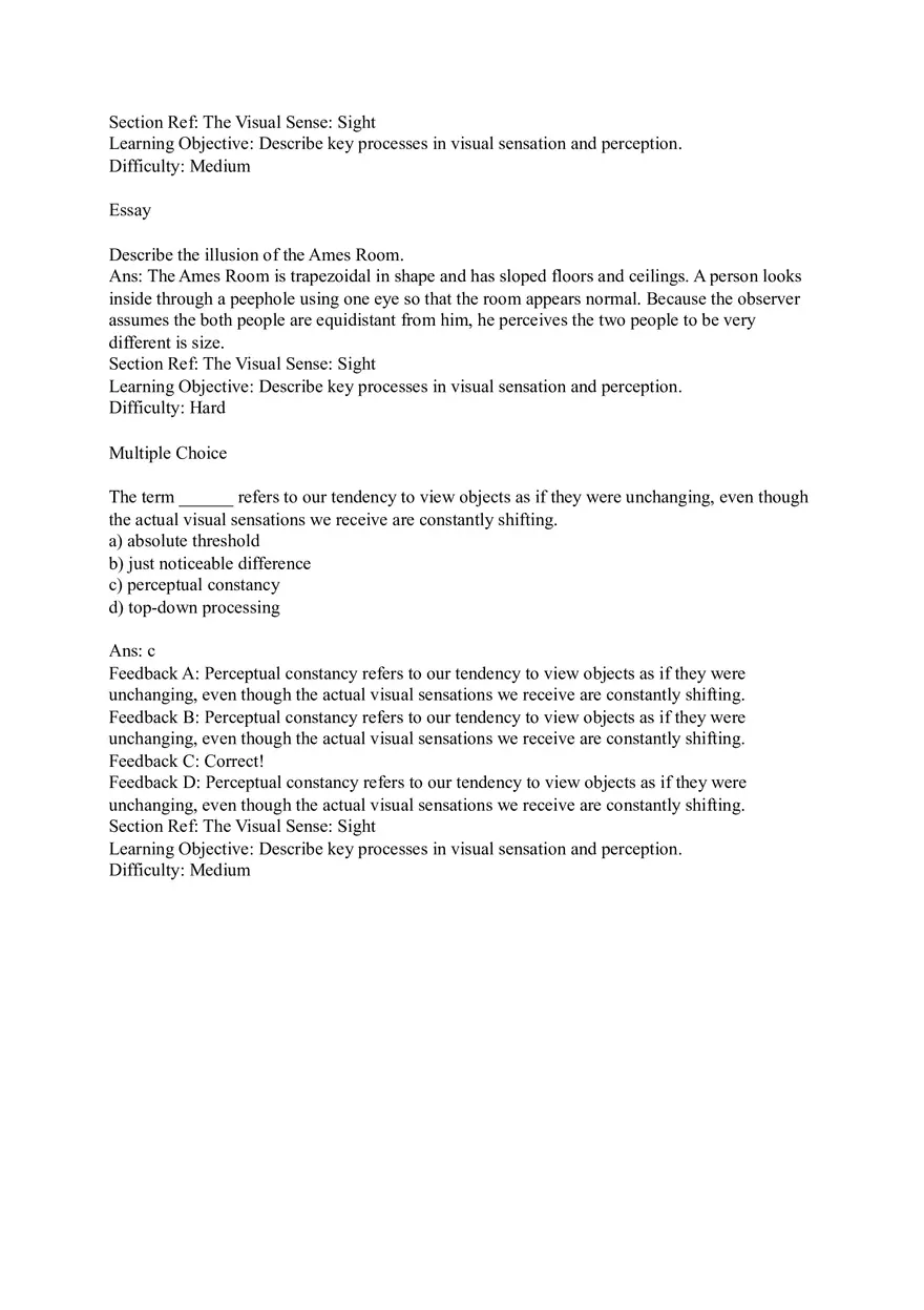 Sensation and Perception Test Answer Key Part 7 - Page 12
