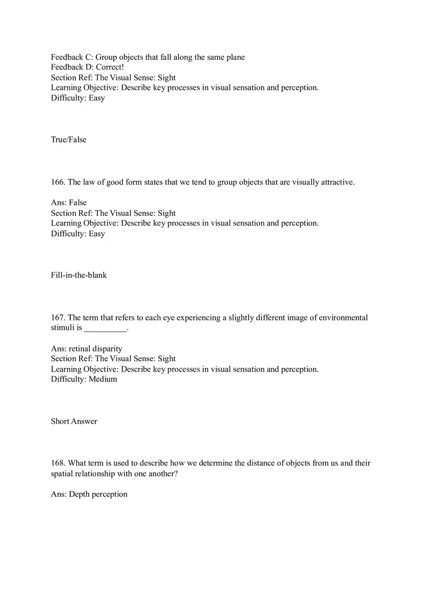 Sensation and Perception Test Answer Key Part 7 - Page 13