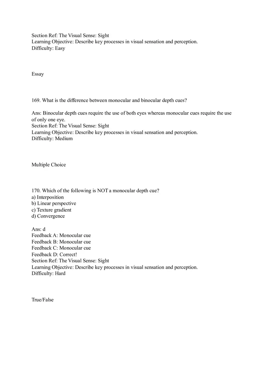 Sensation and Perception Test Answer Key Part 7 - Page 14