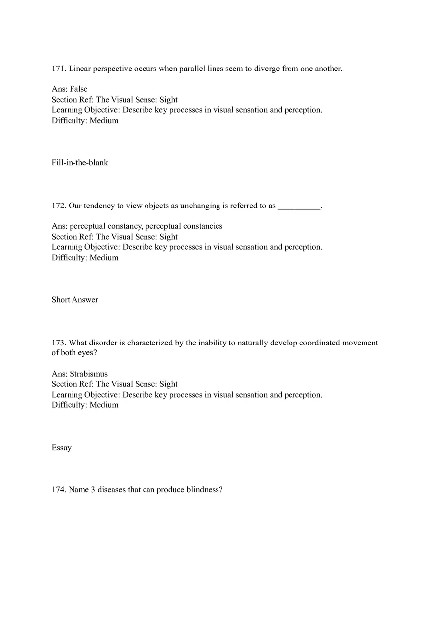 Sensation and Perception Test Answer Key Part 7 - Page 15