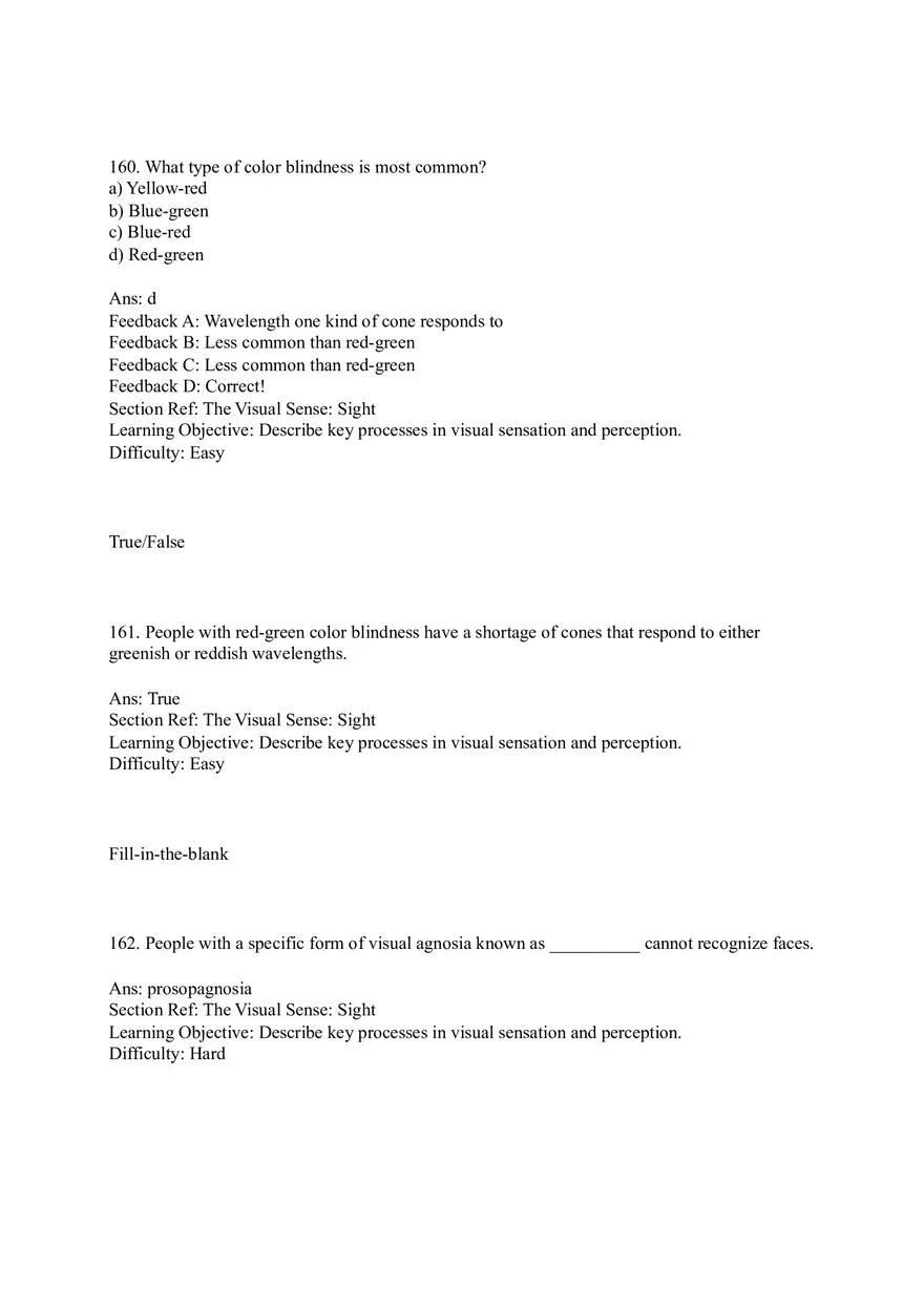 Sensation and Perception Test Answer Key Part 7 - Page 1