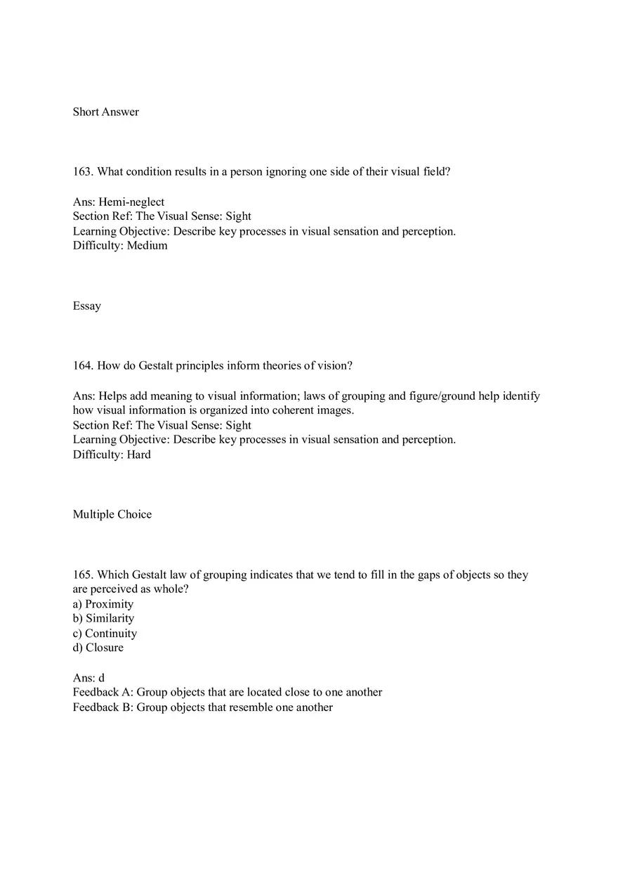Sensation and Perception Test Answer Key Part 7 - Page 2