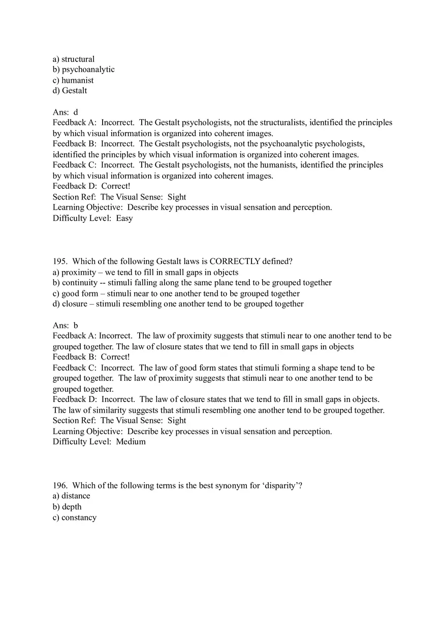 Sensation and Perception Test Answer Key Part 7 - Page 6
