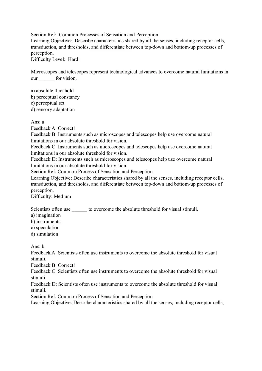 Sensation and Perception Test Answer Key Part 1 - Page 9