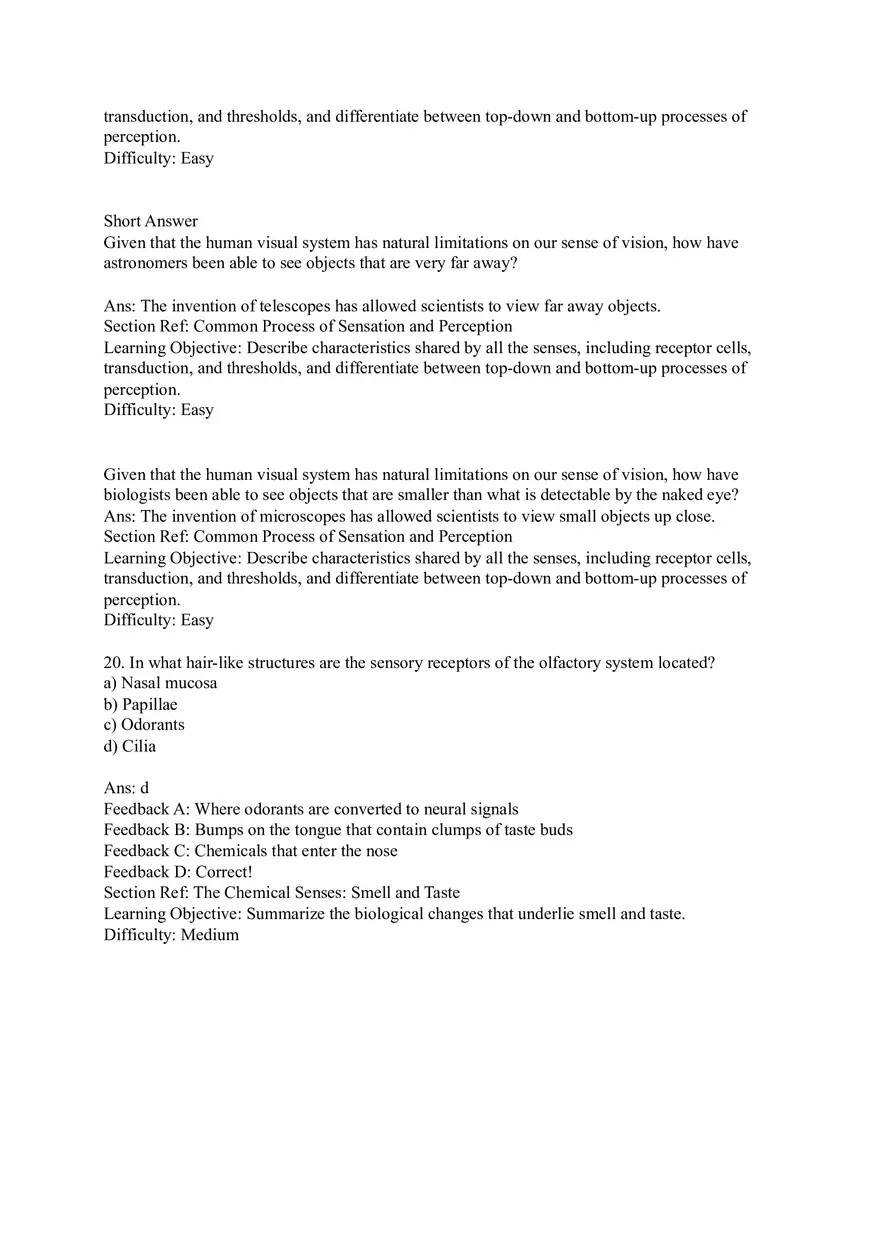 Sensation and Perception Test Answer Key Part 1 - Page 10