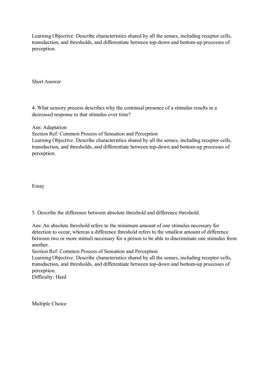 Sensation and Perception Test Answer Key Part 1 - Page 2
