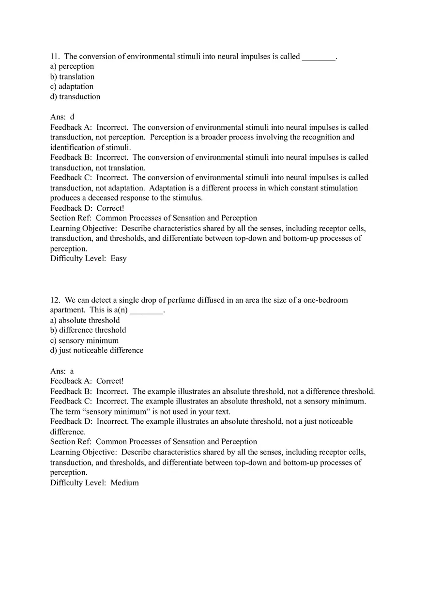 Sensation and Perception Test Answer Key Part 1 - Page 5