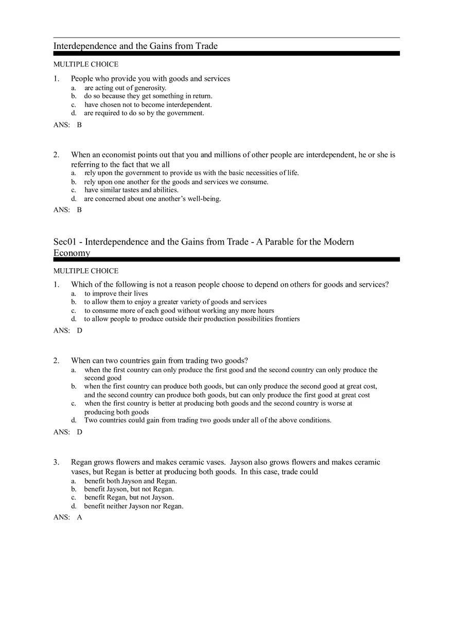Interdependence and the Gains from Trade Answer Key - Page 9