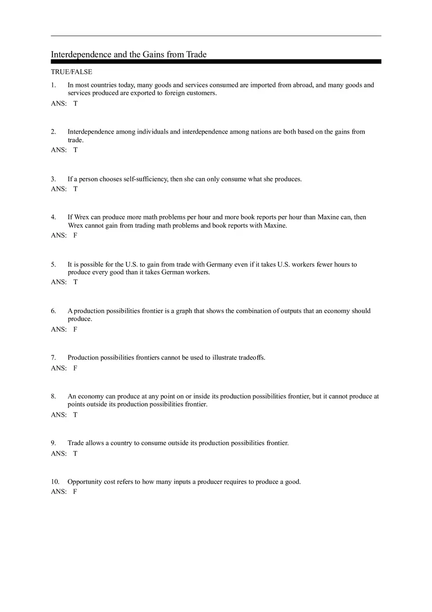 Interdependence and the Gains from Trade Answer Key - Page 1