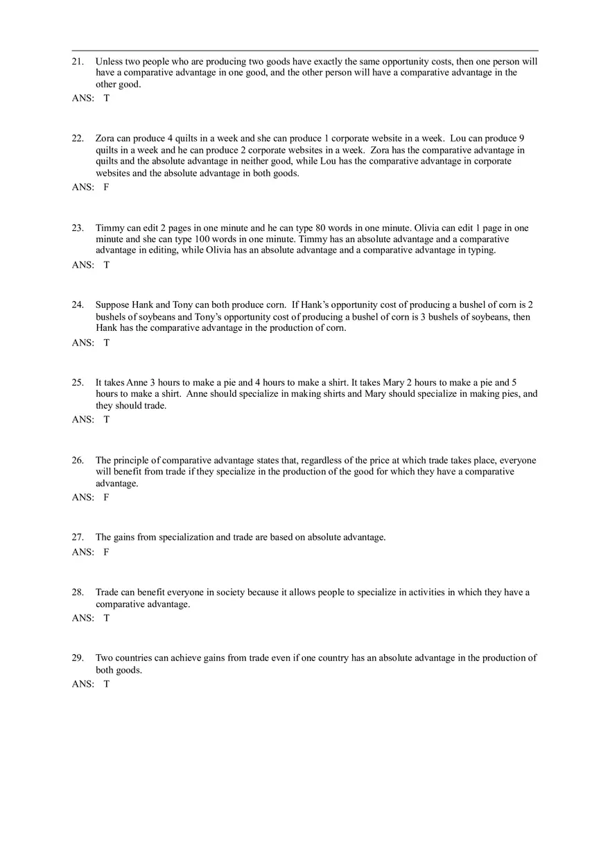 Interdependence and the Gains from Trade Answer Key - Page 4