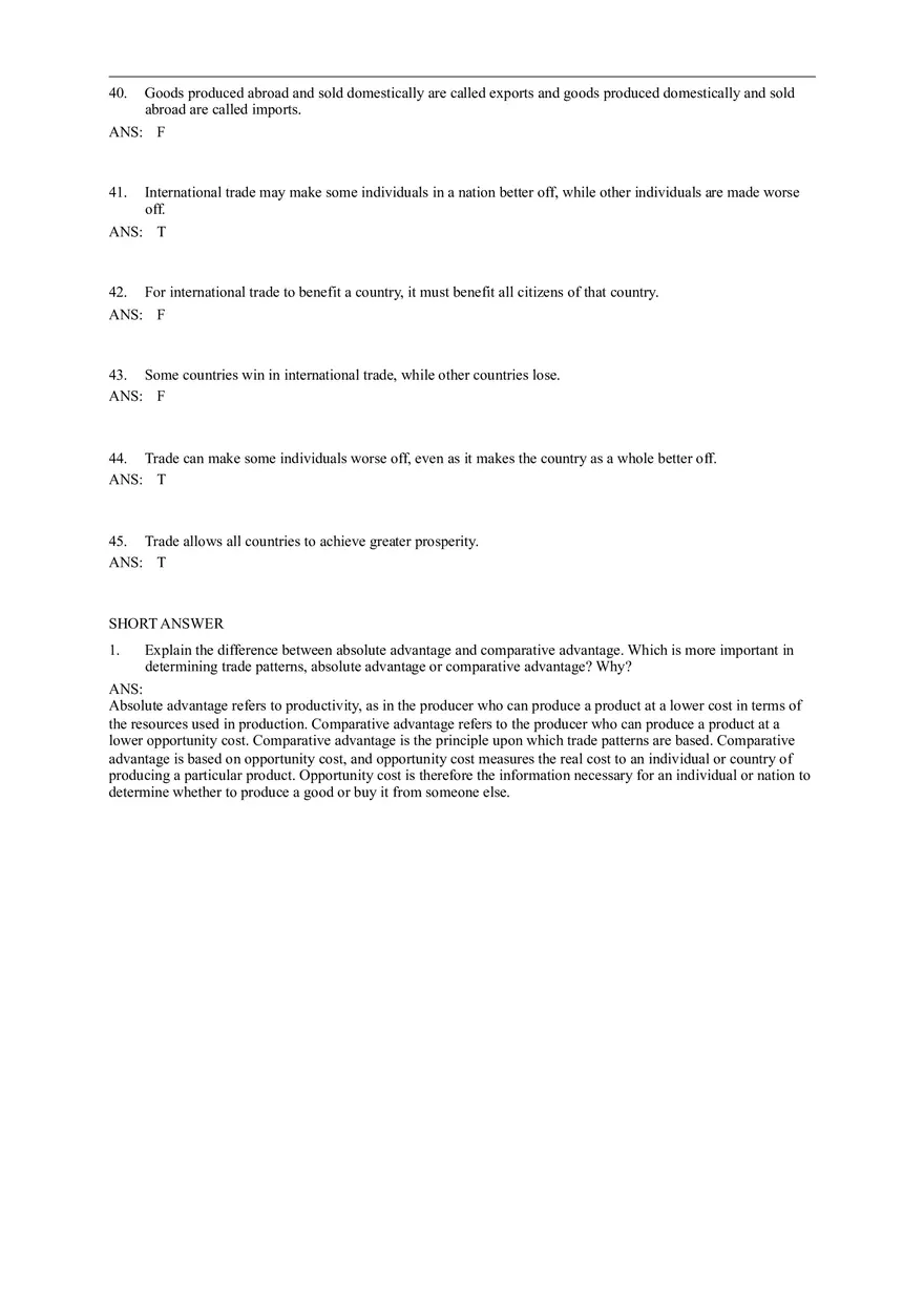 Interdependence and the Gains from Trade Answer Key - Page 6