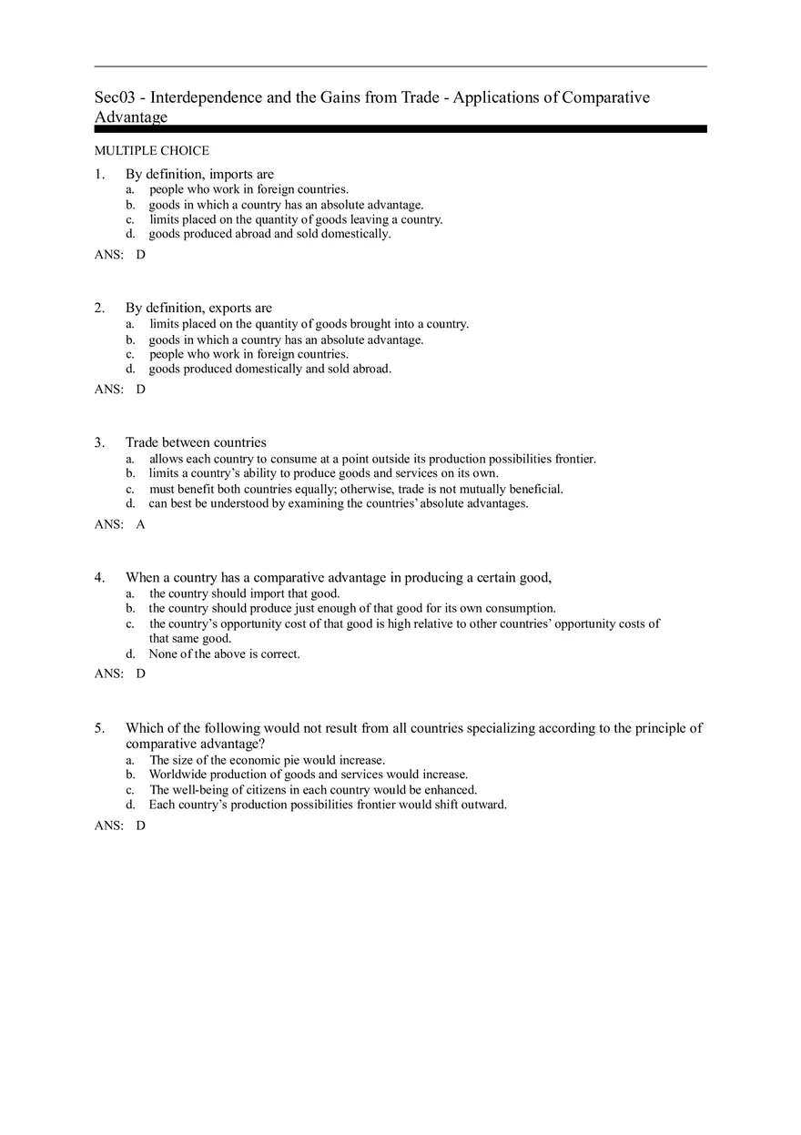 Advantage - The Driving Force of Specialization Answer Key (Sec 3) Part 1 - Page 1