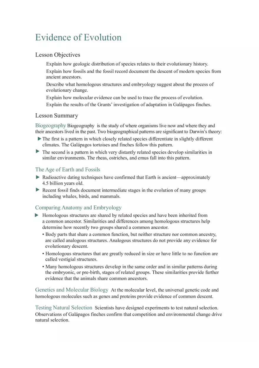 Key Evidence of Evolution Fossil Records, Homologous Structures, and Molecular Biology Explained - Page 1