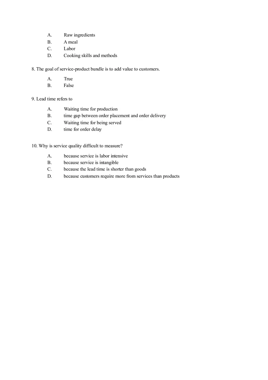 Operations Management Differences Between Physical Goods and Services, Processes, and Management Answer Key - Page 2