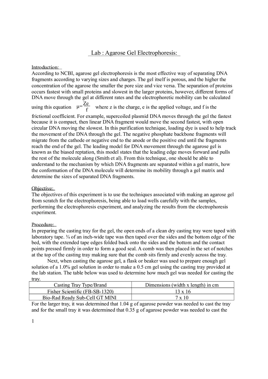 Lab Agarose Gel Electrophoresis - Page 1