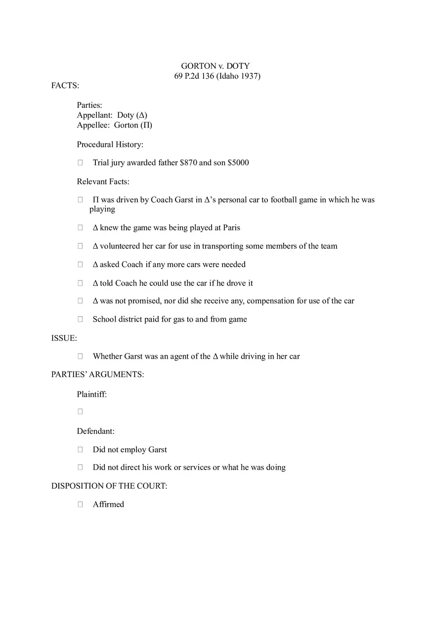 Gorton v. Doty - Lecture Notes - Page 1
