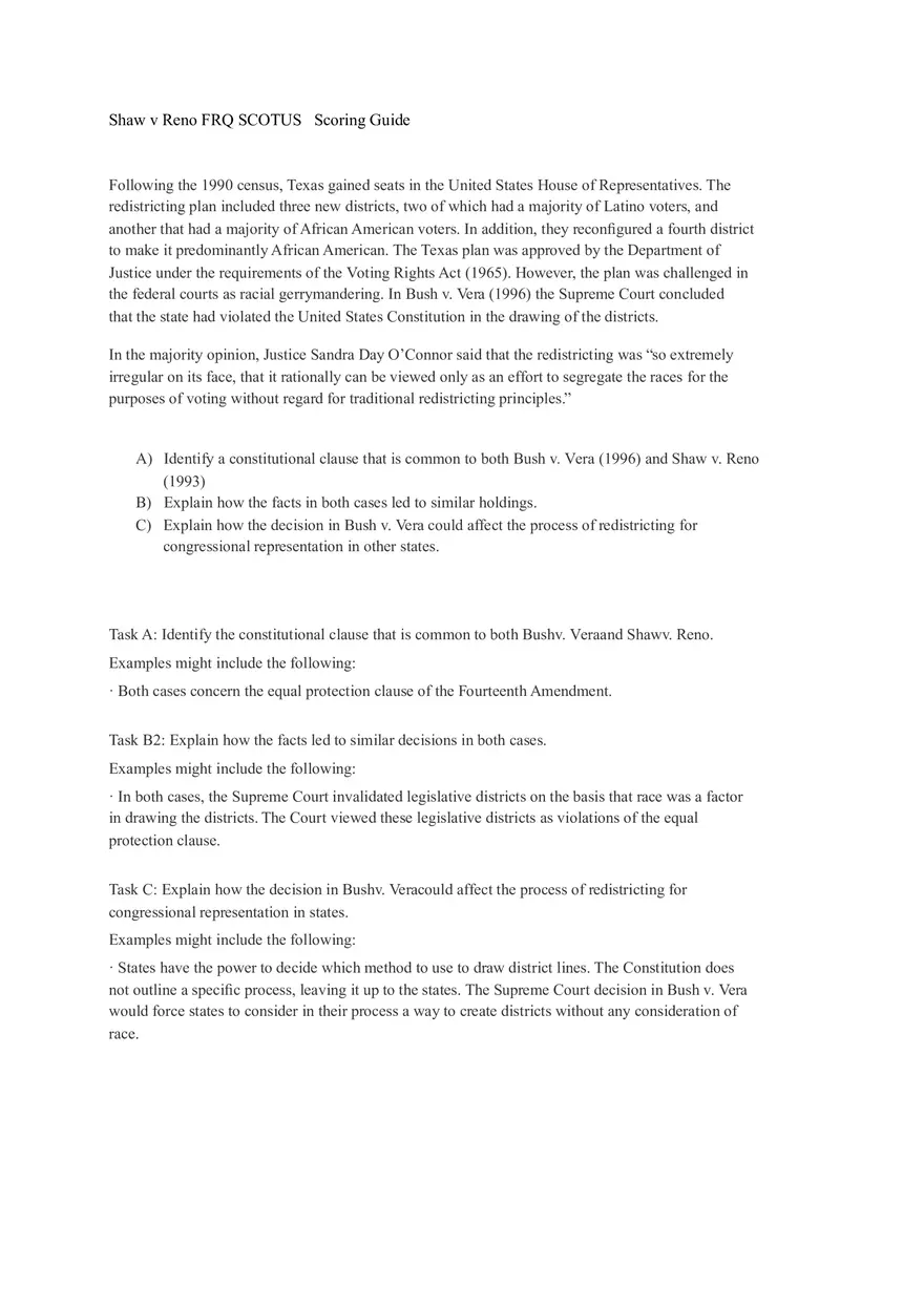 Shaw v Reno FRQ Scotus Scoring - Page 1