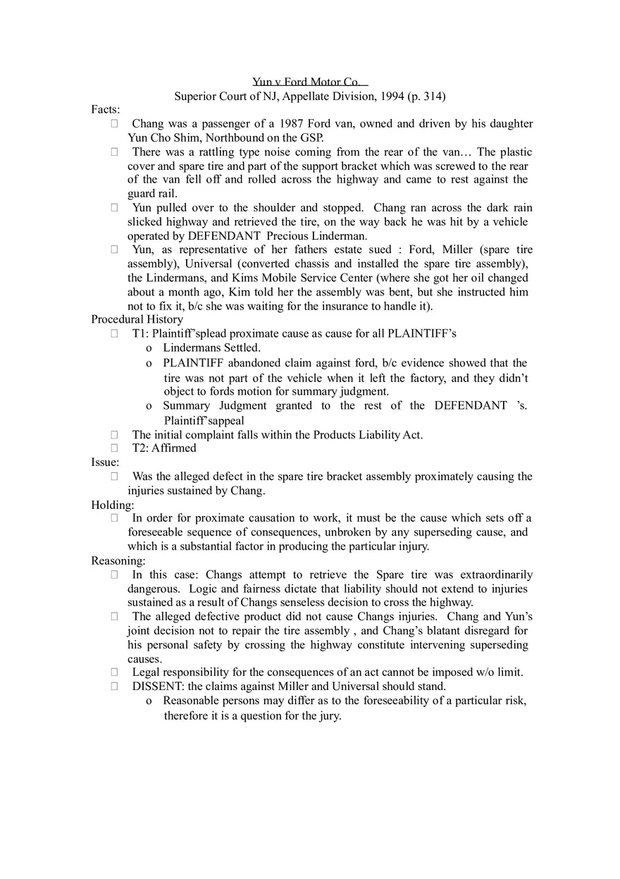 Yun v Ford Motor Co Tort Law - Page 1