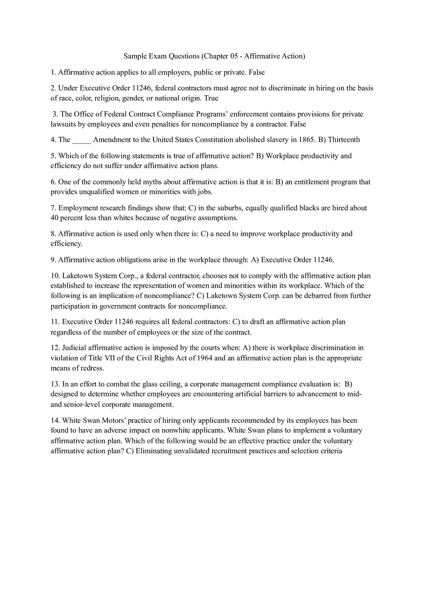Affirmative Action and Employment Law Practice Answers - Page 1