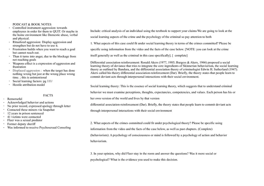 Critical Analysis of Criminal Behavior Through Social Learning Theory Notes - Page 1
